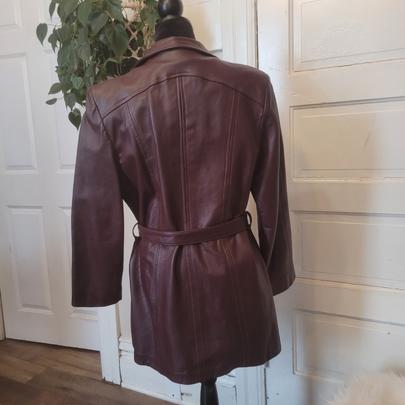 Vtg Leather Dark Burgundy Mid Length Jacket - Picture 4 of 8